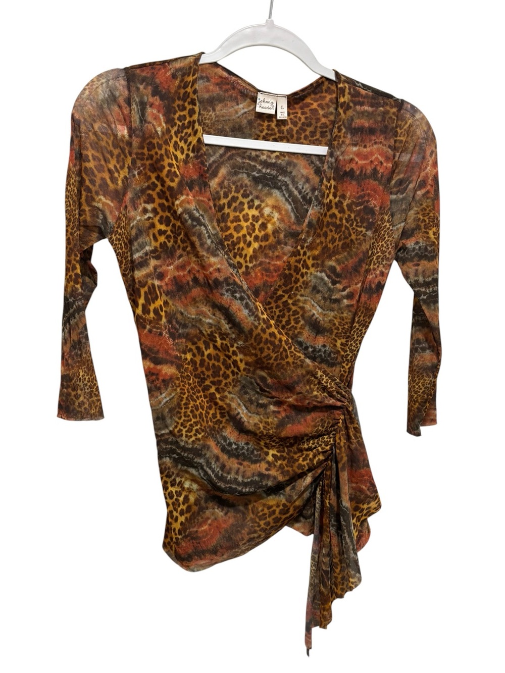 Johnny Heaven Animal-Print Surplice Wrap Blouse - Brown Size L